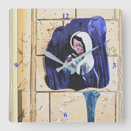 マドンナおよびボトル スクエア壁時計 (正面)