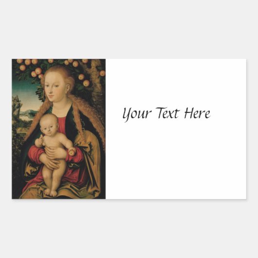 マドンナとキリストの子がリンゴの木の下 長方形シール (正面)