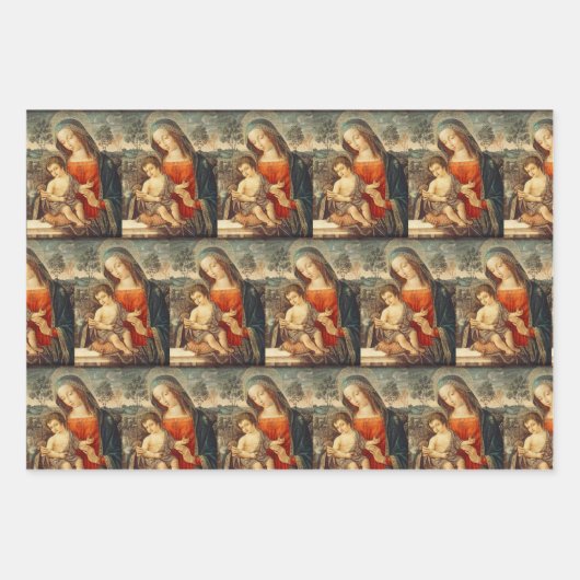 マドンナとキリスト・チャイルド・クラシックアート・クリスマス ラッピングペーパーシート (正面)