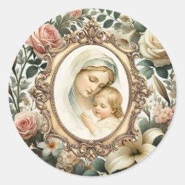 マドンナとフローラヴィンテージフレーム付き子 ラウンドシール