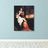 マドンナと夕べ風景の子供 – Tititian キャンバスプリント (インサイチュ (ウッドフロア))