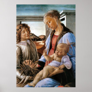 マドンナと天使と子供 – Botticelli - c1470 ポスター