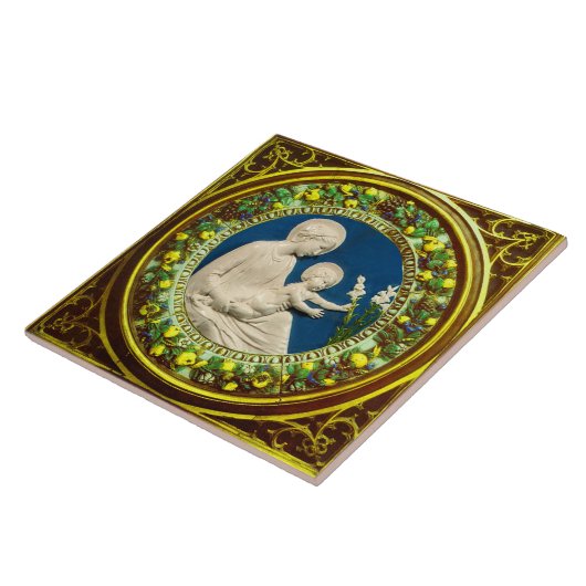 マドンナと子と白のユリのフローラ冠 タイル (側面)