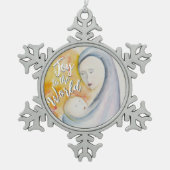 マドンナと子どもの水の色の喜び世界雪 スノーフレークピューターオーナメント (正面)