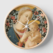 マドンナと子イエス・キリスト教のヴィンテージ・アート・ウッド 壁時計 (正面)