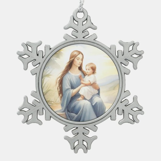 マドンナと子イエス スノーフレークピューターオーナメント (正面)