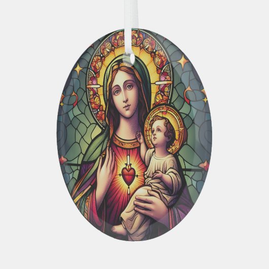 マドンナと子ステンドグラス ガラスオーナメント (正面左)