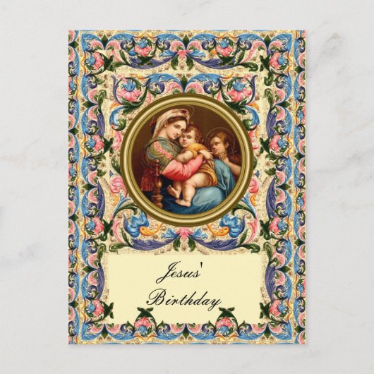 マドンナと子マリア – イエスの誕生日 ポストカード (正面)