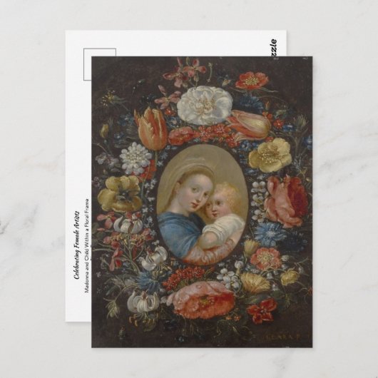 マドンナと子供がフローラ・フレームを組み込む ポストカード (正面/裏面)
