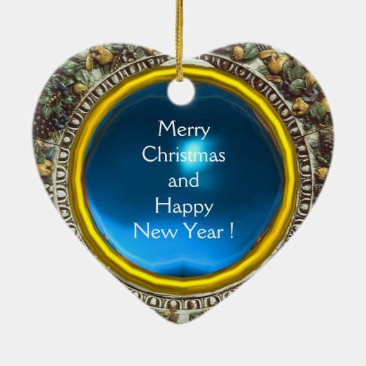 マドンナと子供と天使の青いサファイアハート セラミックオーナメント (裏面)