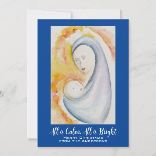 マドンナと子供のカスタマイズ可能な水彩画 シーズンカード (正面)