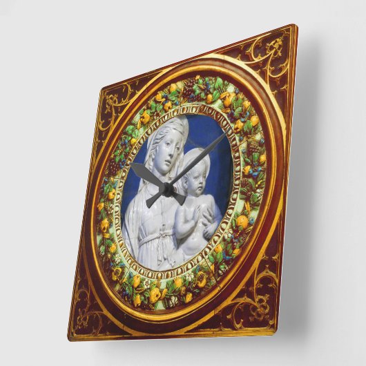 マドンナと子供のフローラルネッサンス王冠 スクエア壁時計 (傾斜)