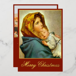 マドンナと子供の宗教的なクリスマスと写真 箔シーズンカード