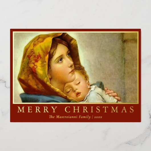 マドンナと子供の宗教的なクリスマスと写真 箔シーズンカード (正面)