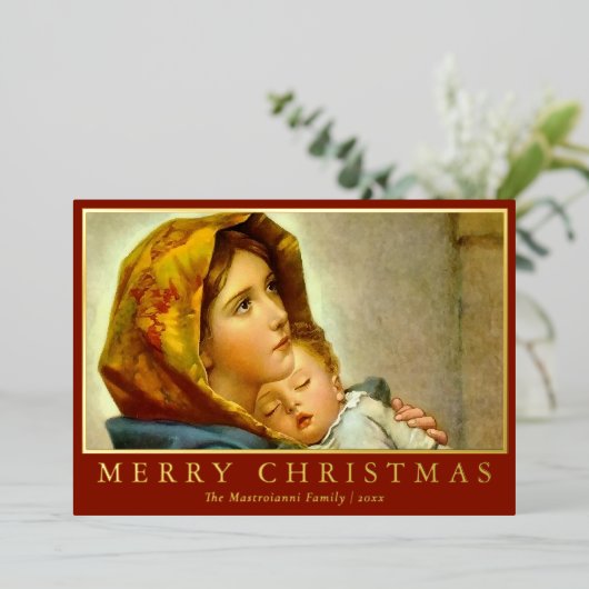 マドンナと子供の宗教的なクリスマスと写真 箔シーズンカード (立ち正面)
