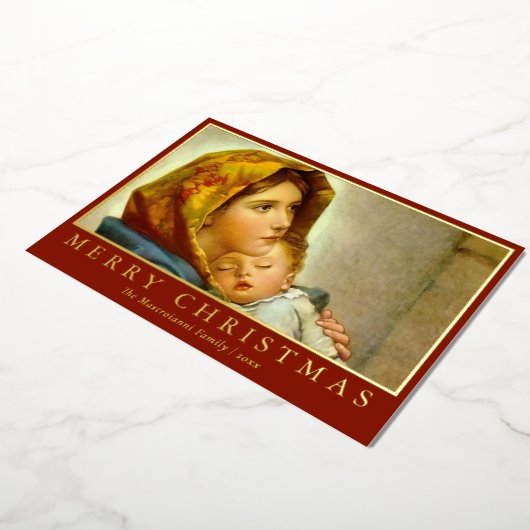 マドンナと子供の宗教的なクリスマスと写真 箔シーズンカード (回転した状態)