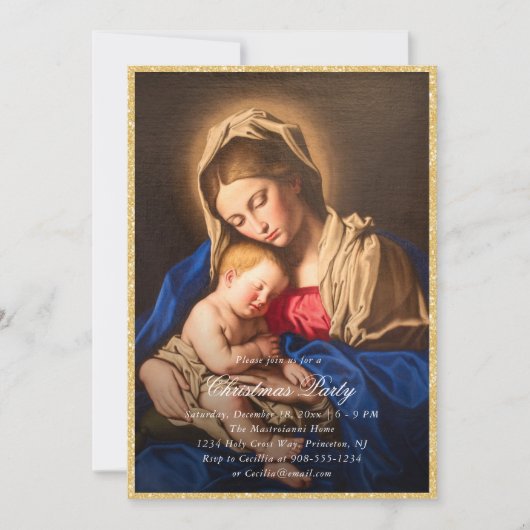 マドンナと子供の宗教的なクリスマスのパーティー 招待状 (正面)