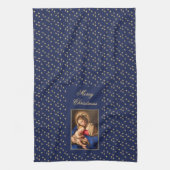 マドンナと子供の宗教的なクリスマスデコレーション キッチンタオル (縦)