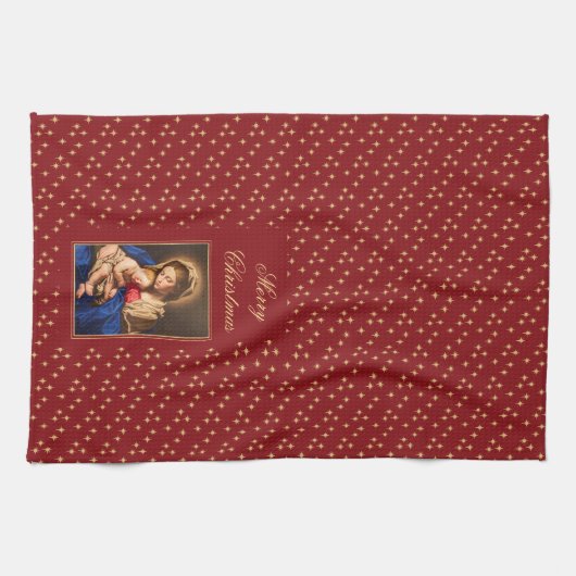 マドンナと子供の宗教的なクリスマスデコレーション キッチンタオル (横)