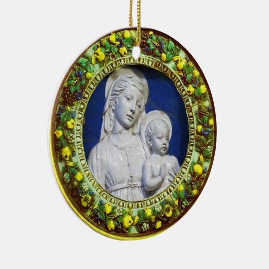 マドンナと子供丸い青サファイアセラミックホーン セラミックオーナメント (右)