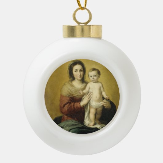 マドンナと子供、ファインアートクリスマスオーナメント セラミックボールオーナメント (正面)