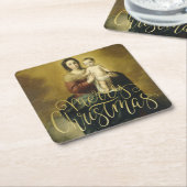 マドンナと子供、ファインアートクリスマス スクエアペーパーコースター (アングル)