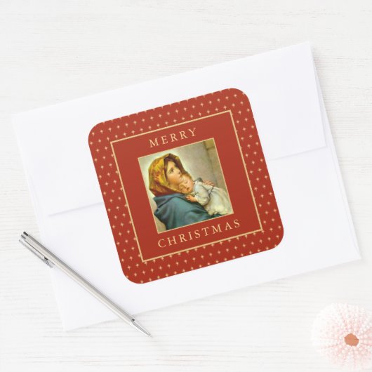 マドンナと子供 伝統的な宗教的なクリスマス スクエアシール (封筒)