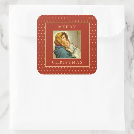 マドンナと子供　伝統的な宗教的なクリスマス スクエアシール (バッグ)