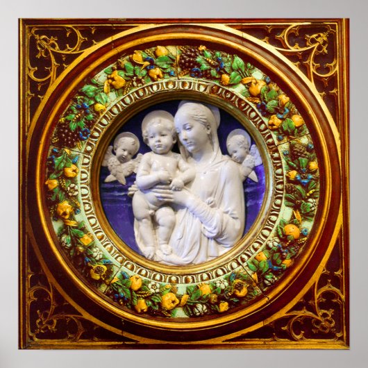 マドンナと子供，天使のルネッサンスフローラ冠 ポスター (正面)