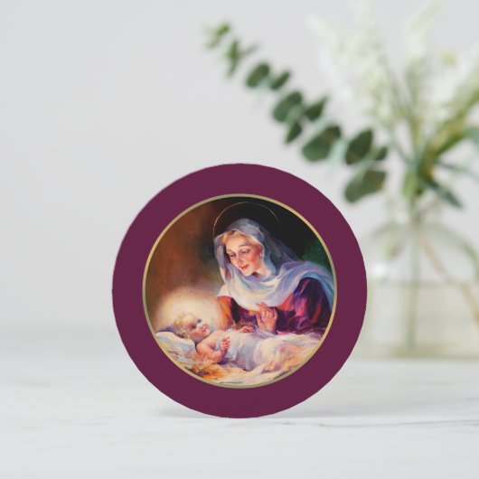 マドンナと子供。宗教的なフラットクリスマスカード シーズンカード (スタンド正面)