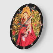 マドンナのバラバウワー、ピンクのアメジスト宝石 ラージ壁時計 (傾斜)