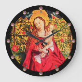 マドンナのバラバウワー、ピンクのアメジスト宝石 ラージ壁時計 (正面)