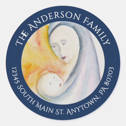 マドンナカスタムとチャイルドクリスマス差出人住所 ラウンドシール (正面)