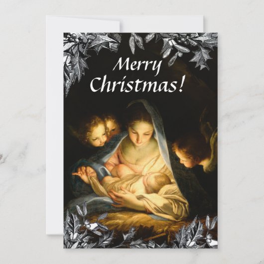 マドンナチャイルドクラシックアートホリビクトリアンークリスマス シーズンカード (正面)