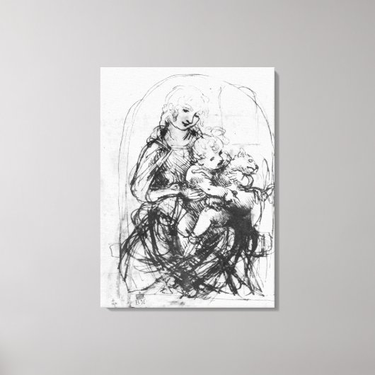 マドンナ猫勉強c.1478-80 キャンバスプリント (正面)