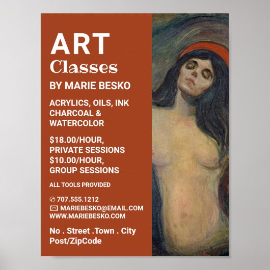 マドンナ1894版Edvard Munch著、アートクラス ポスター (正面)