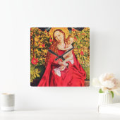 マドンナ·オブ·ザ·バラ·ボア、ピンク·明るい赤紫色·宝石、白 スクエア壁時計 (ホーム)