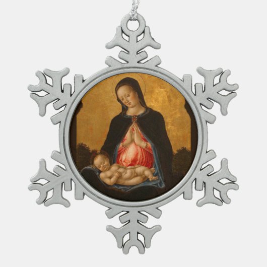 マドンナ&チャイルドアートクリスマスオーナメント スノーフレークピューターオーナメント (正面)