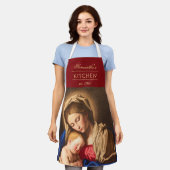マドンナ&チャイルド伝統的宗教的クリスマス エプロン (着用した状態)