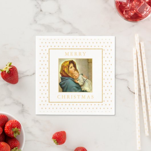 マドンナ&チャイルド伝統的宗教的クリスマス スタンダードカクテルナプキン (インサイチュ)