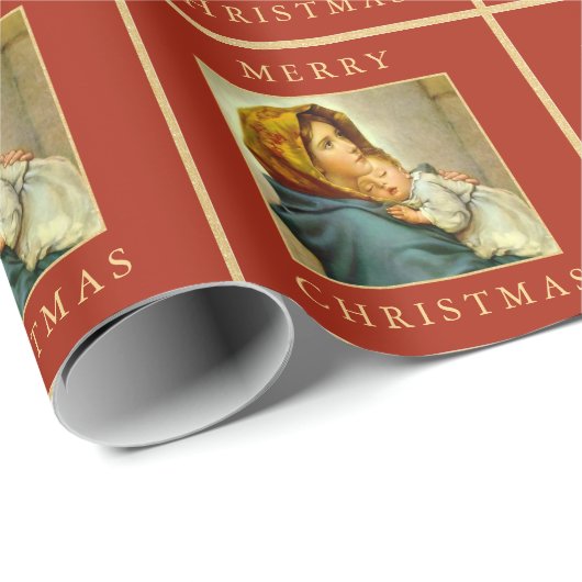 マドンナ&チャイルド伝統的宗教的クリスマス ラッピングペーパー (ロールコーナー)