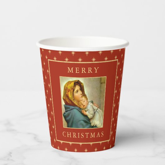マドンナ&チャイルド伝統的宗教的クリスマス 紙コップ (裏面)
