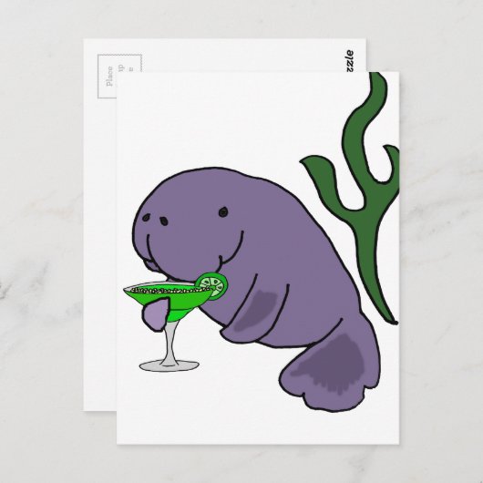 マナティがマルガリータを飲む面白い漫画 ポストカード (正面/裏面)
