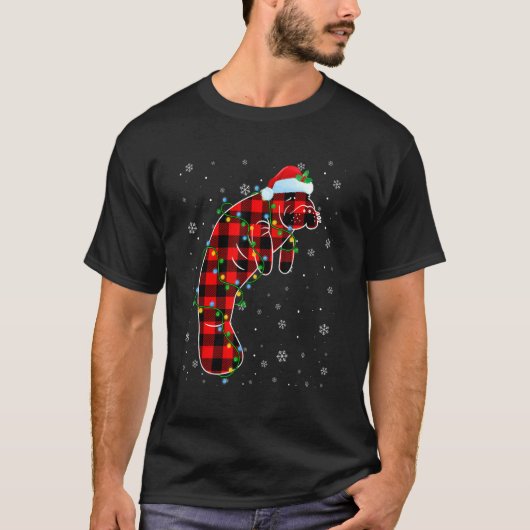 マナティークリスマスサンタハットかわいい動物のクリスマスリグ Tシャツ (正面)