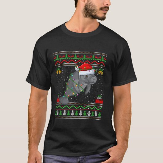 マナティークリスマスライトサンタ醜いセータークリスマス Tシャツ (正面)