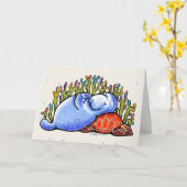 マナティーシータートルスランバーパーティーカスタムメッセージ カード (黄色い花)