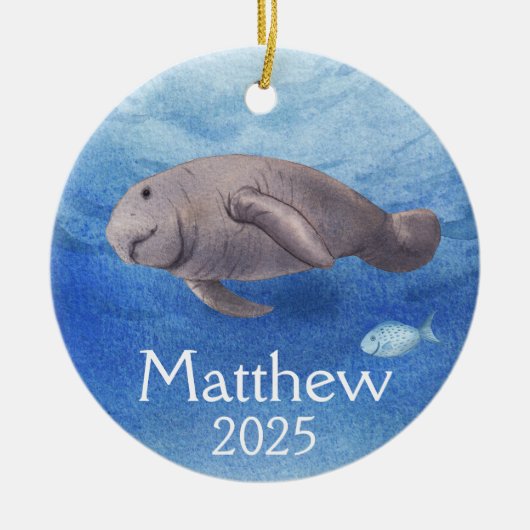 マナティーパーソナライズされた恋人の水色 セラミックオーナメント (正面)
