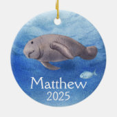 マナティーパーソナライズされた恋人の水色 セラミックオーナメント (裏面)