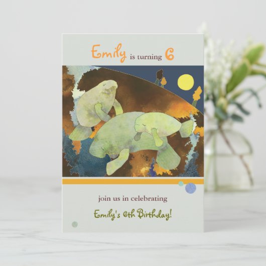 マナティー家族の子供の誕生日のパーティー 招待状 (スタンド正面)