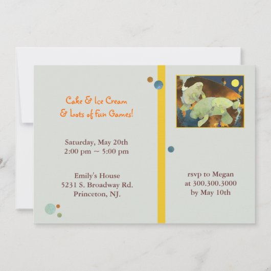 マナティー家族の子供の誕生日のパーティー 招待状 (裏面)